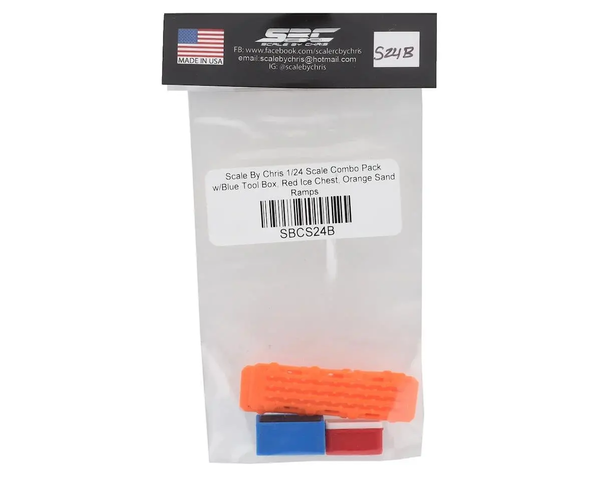 Scale By Chris 1/24 Scale Combo Pack 2 W/Blue Tool Box, Red Ice Chest, Orange Sand Ramps - Sbcs24b 2