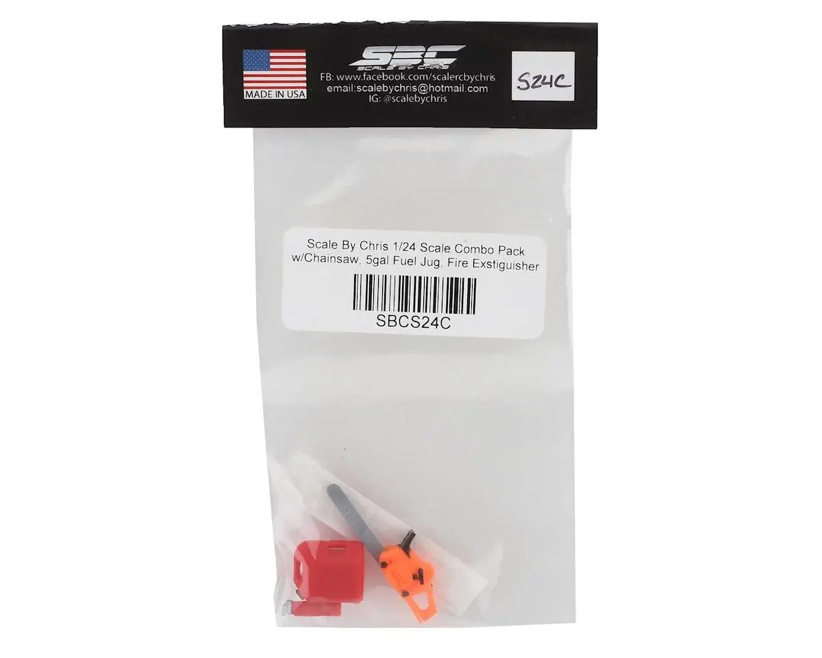 Scale By Chris 1/24 Scale Combo Pack 3 W/Chainsaw, 5Gal Fuel Jug, Fire Extinguisher - Sbcs24c 2