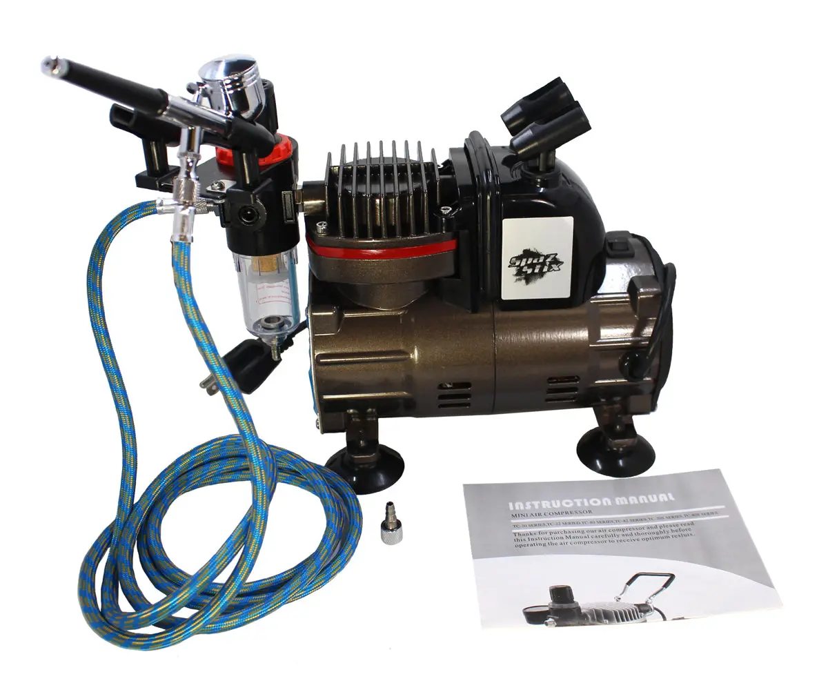 Spaz Stix Dual Action Gravity Feed Airbrush & Air Compressor Combo 1