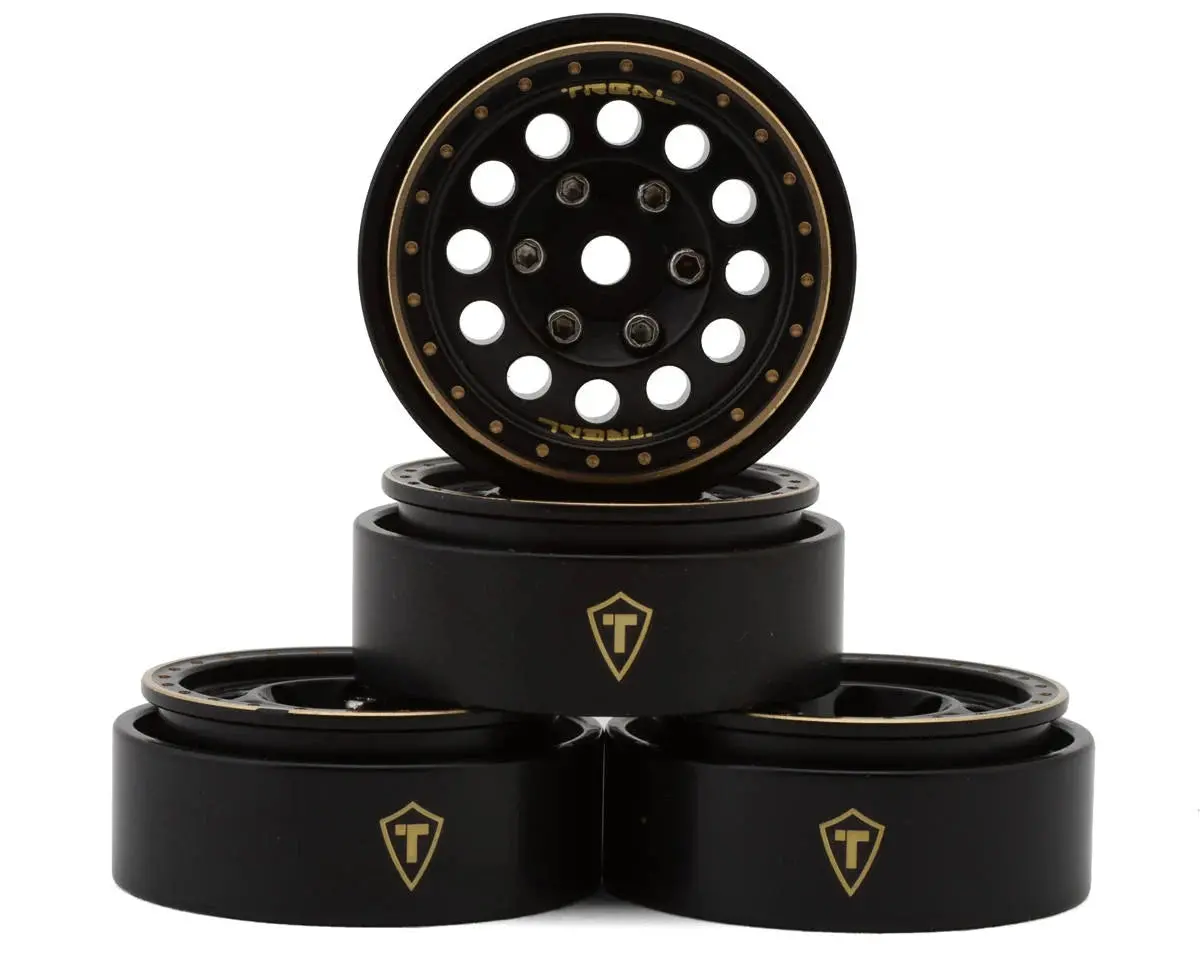 Treal Hobby Type A 1.0" 12-Hole Brass Beadlock Wheels (Black) (40G Ea) (4) 1
