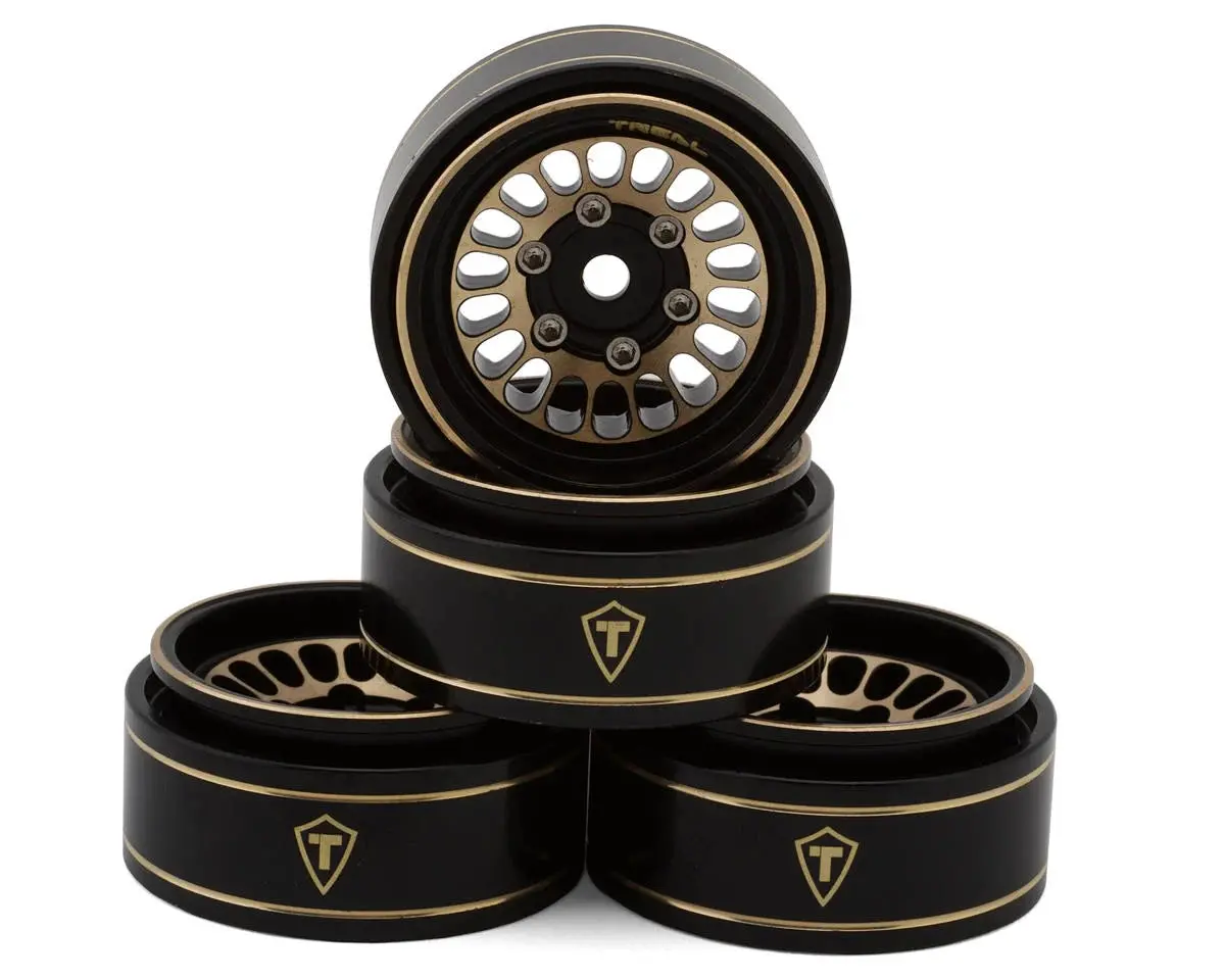 Treal Hobby Type D 1.0" Brass Beadlock Crawler Wheels (Black/Gold) (40G Ea) (4) 1