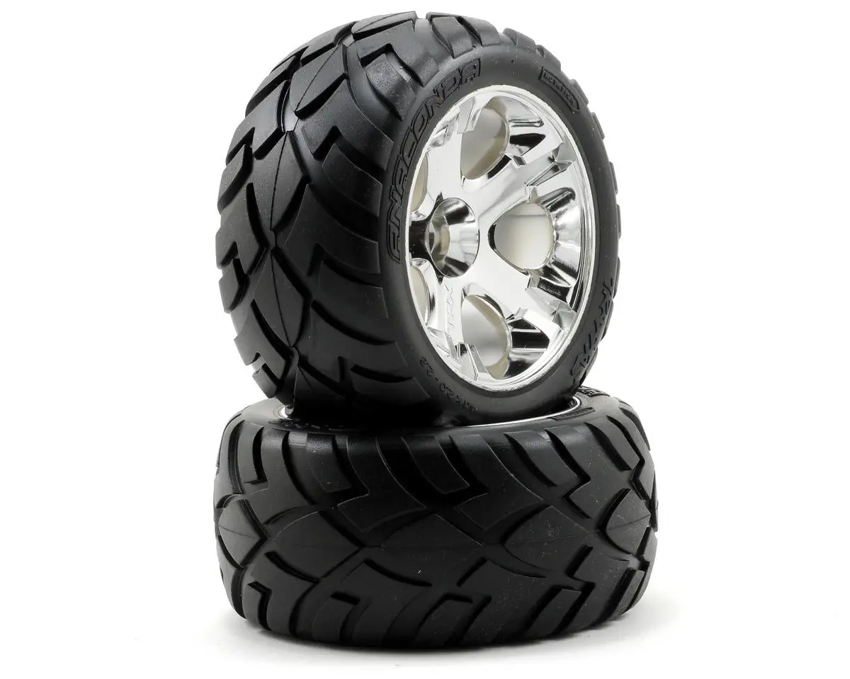 Traxxas Anaconda Tires W/All-Star Rear Wheels (2) (Jato) (Chrome) (Standard) - Tra5576r 1