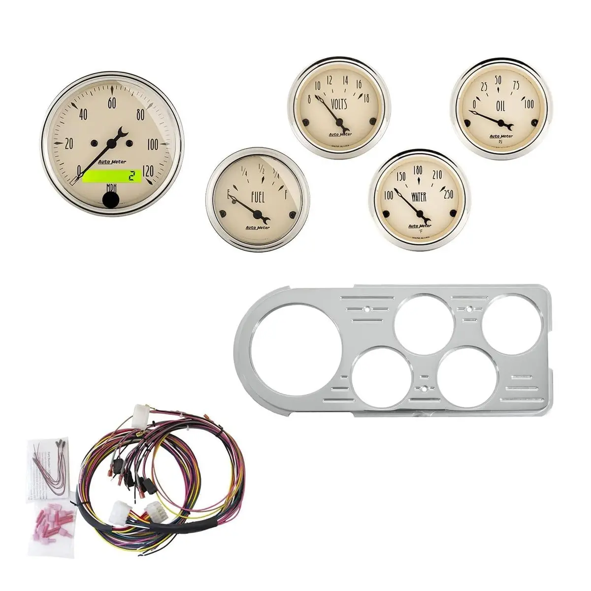 Autometer 7046-Ab Antique Beige Analog Gauge Cluster 1