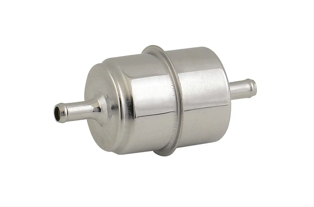 Mr. Gasket Chrome-Finished Canister Fuel Filter – High-Capacity 9745 Inline Unit 1
